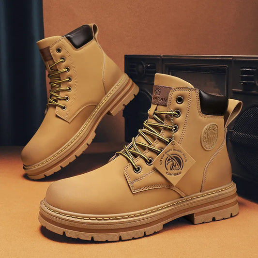 Men's Winter High-Top Leather Boots: Motorcycle & Military Style