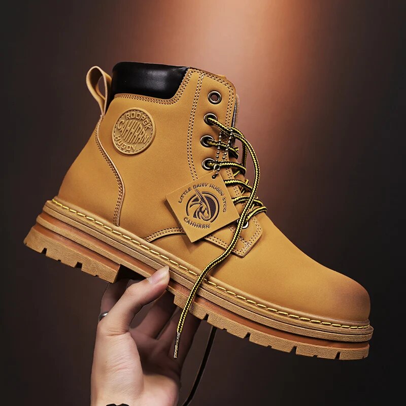 Men's Winter High-Top Leather Boots: Motorcycle & Military Style