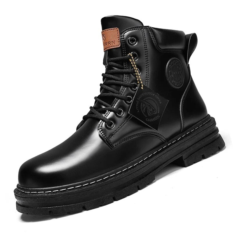 Men's Winter High-Top Leather Boots: Motorcycle & Military Style