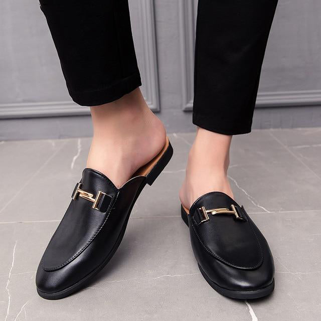 Nereus Black & White Half Shoes Soft Leather Shoes