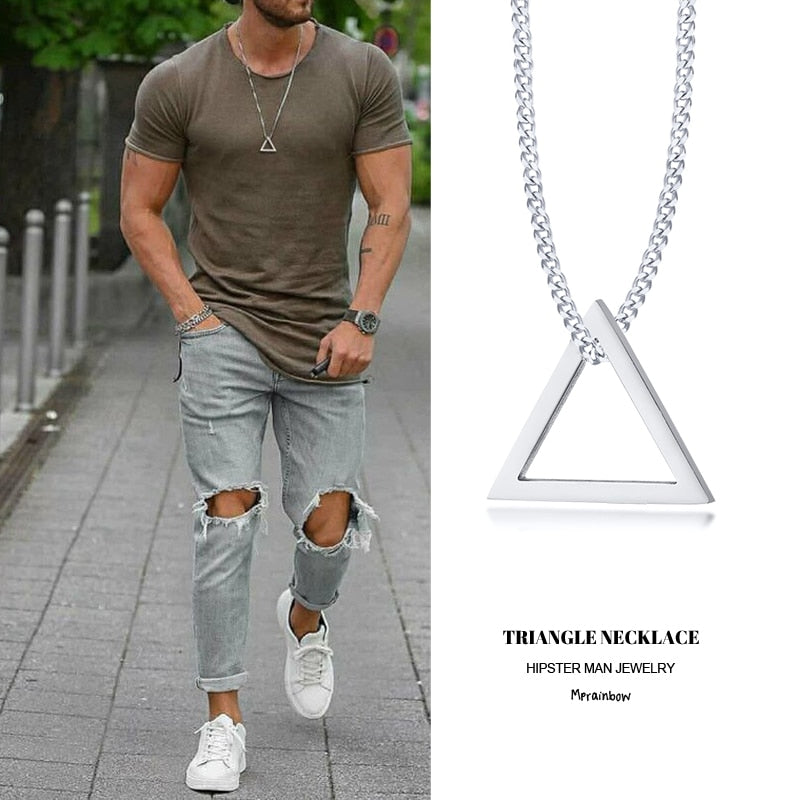 Popular Men Necklace,Interlocking Square Triangle Male