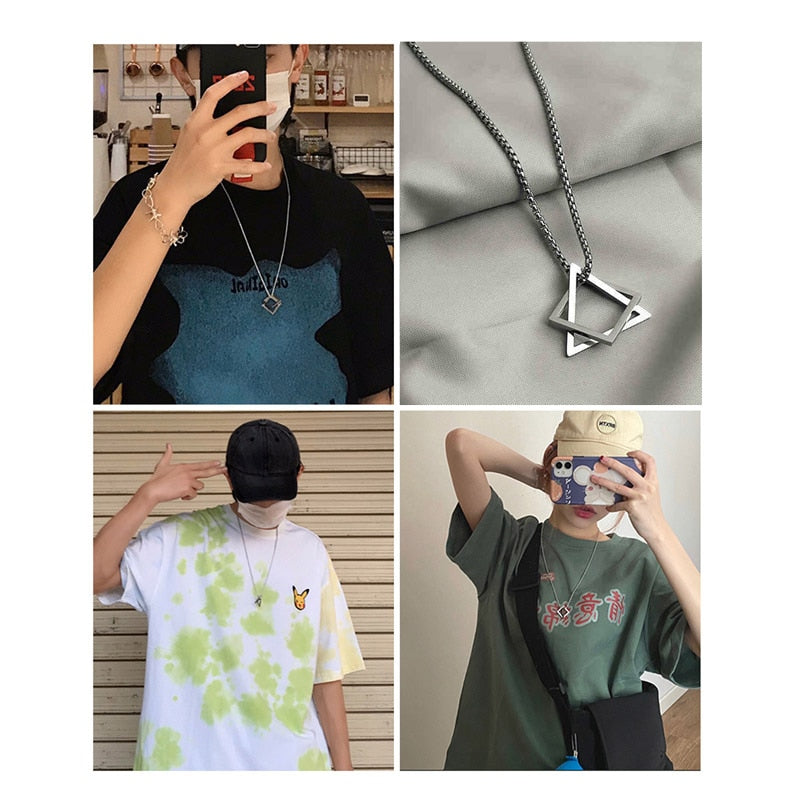 Popular Men Necklace,Interlocking Square Triangle Male