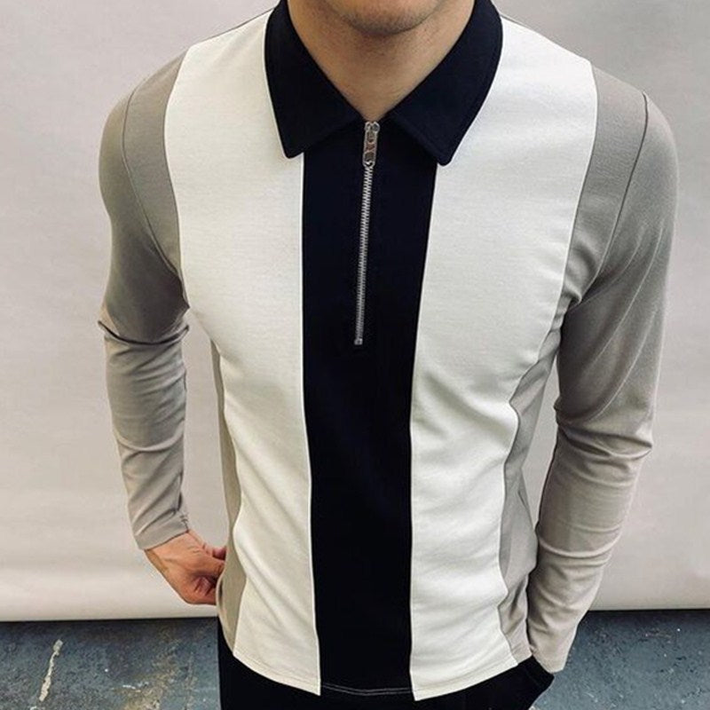 Black White Long Sleeve Polo Shirt