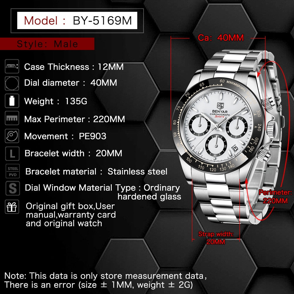 Relojes Luxur Chronograph Sport Waterproof Stainless Watch