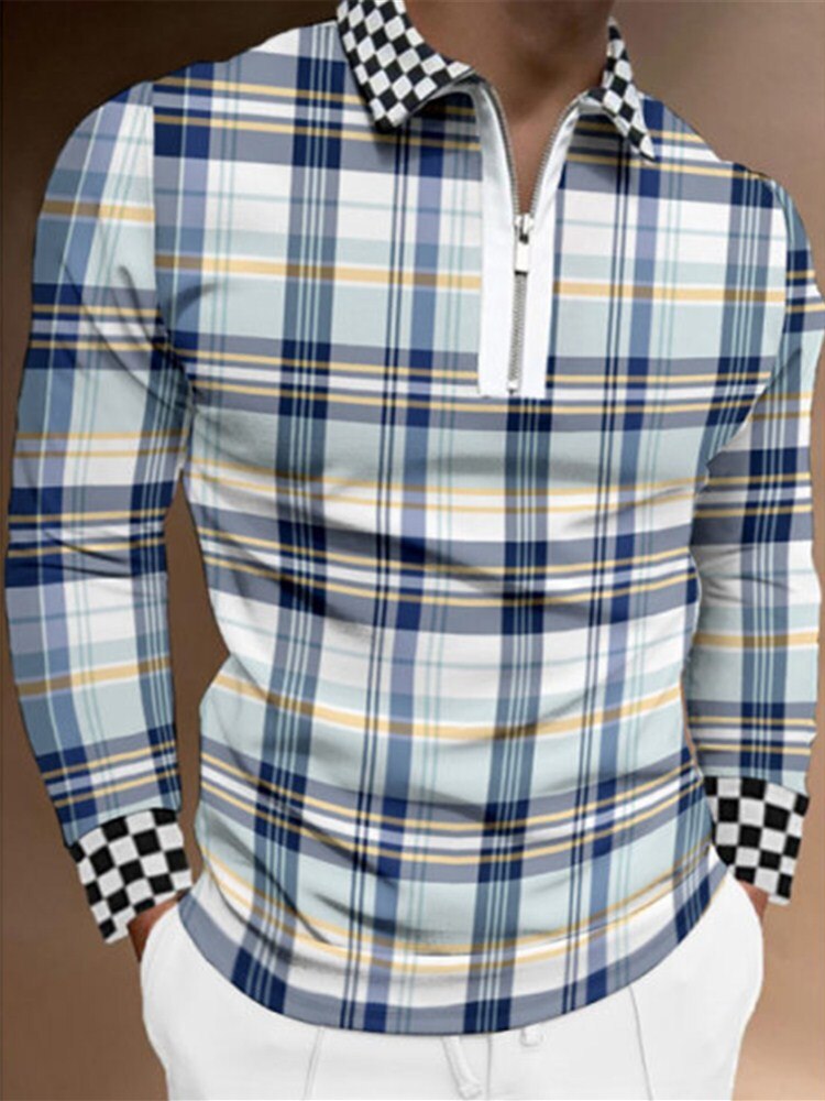 Black White Long Sleeve Polo Shirt
