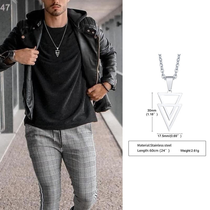 Popular Men Necklace,Interlocking Square Triangle Male