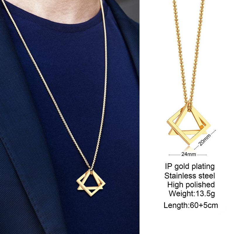 Popular Men Necklace,Interlocking Square Triangle Male