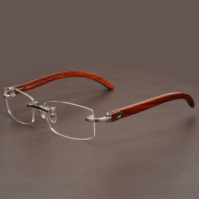 Rimless Wooden Gold Glasses