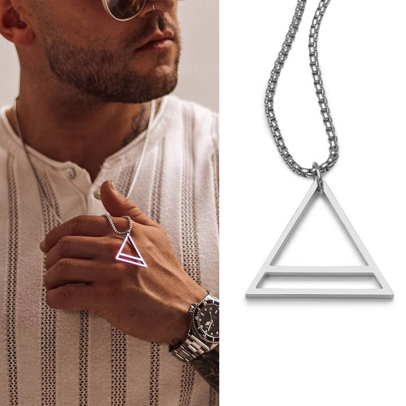 Popular Men Necklace,Interlocking Square Triangle Male