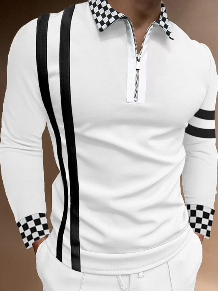 Black White Long Sleeve Polo Shirt