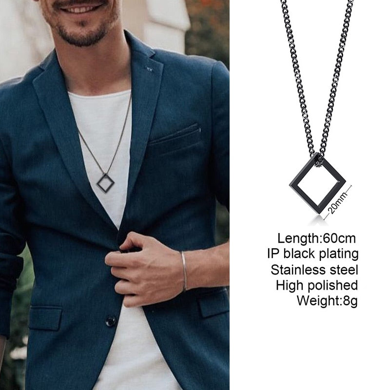 Popular Men Necklace,Interlocking Square Triangle Male