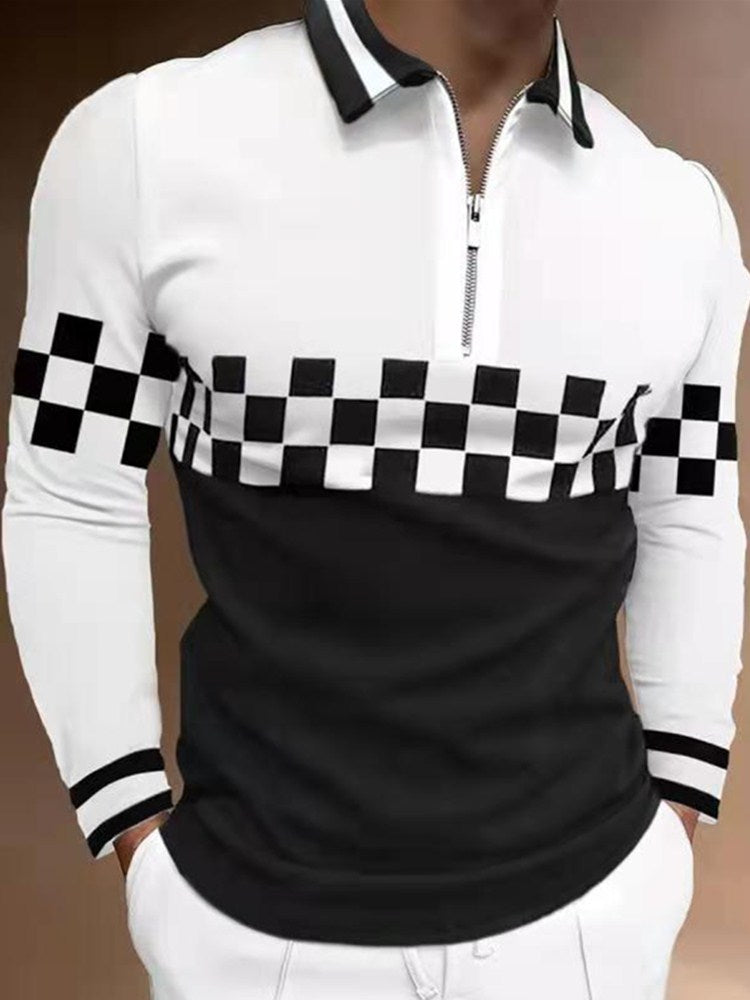 Black White Long Sleeve Polo Shirt