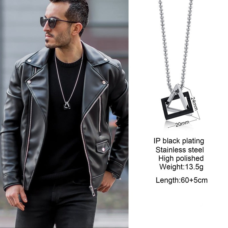 Popular Men Necklace,Interlocking Square Triangle Male