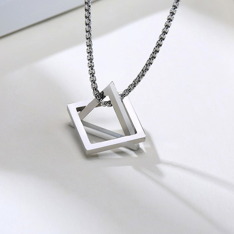Popular Men Necklace,Interlocking Square Triangle Male
