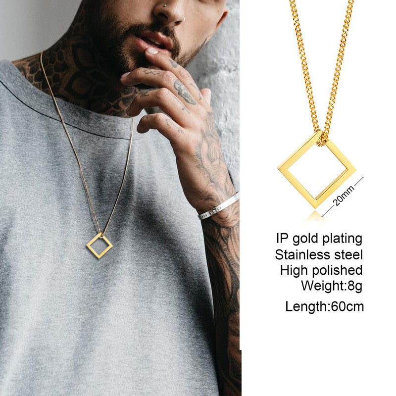 Popular Men Necklace,Interlocking Square Triangle Male