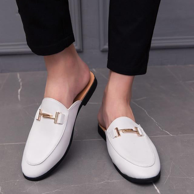 Nereus Black & White Half Shoes Soft Leather Shoes