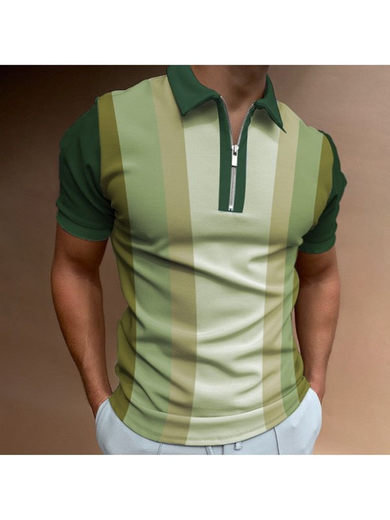 Casual Short Sleeve Turn-Down Collar Zipper Polo Top