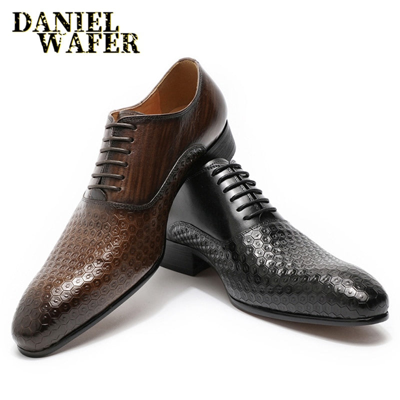 Man Shoes Luxury Lace Up Pointed Toe Oxford Shoes