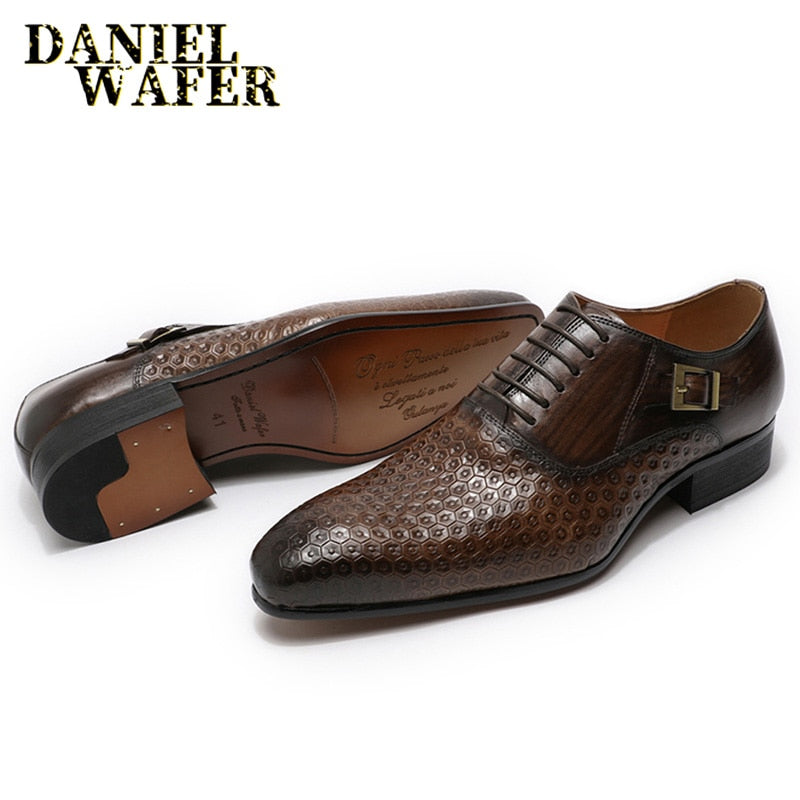 Man Shoes Luxury Lace Up Pointed Toe Oxford Shoes