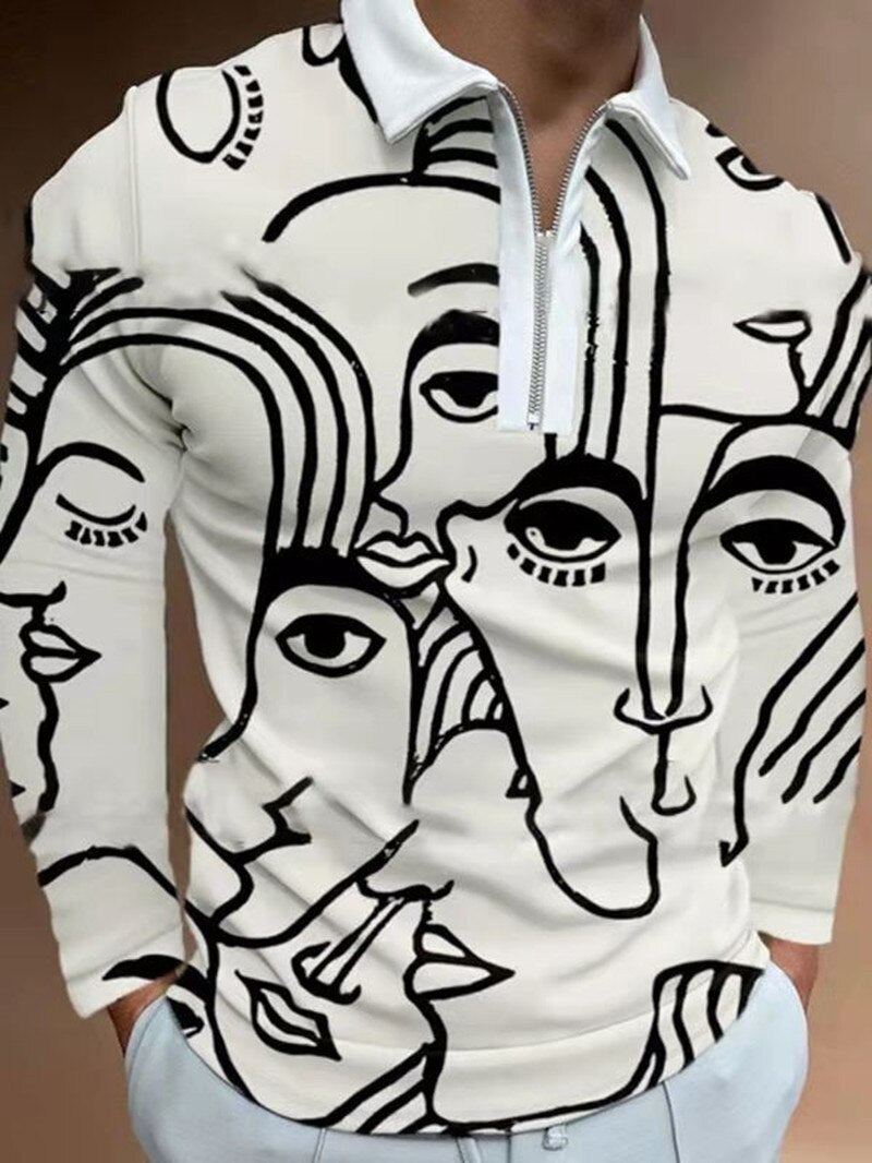 Black White Long Sleeve Polo Shirt