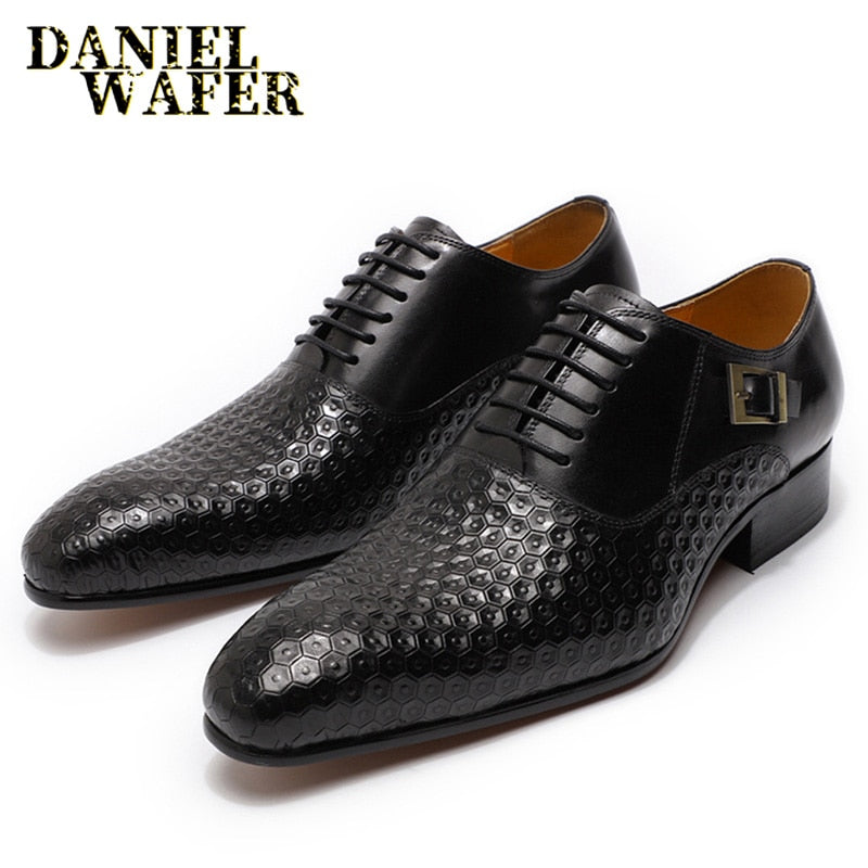 Man Shoes Luxury Lace Up Pointed Toe Oxford Shoes