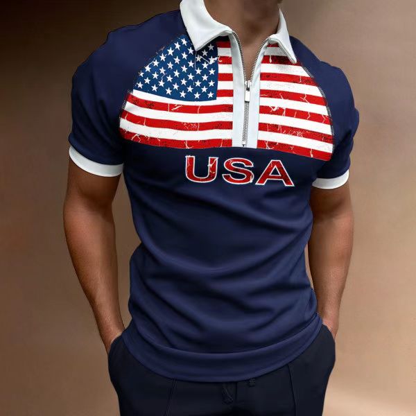 Casual Short Sleeve Turn-Down Collar Zipper Polo Top