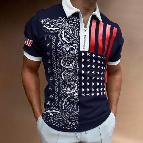 Casual Short Sleeve Turn-Down Collar Zipper Polo Top