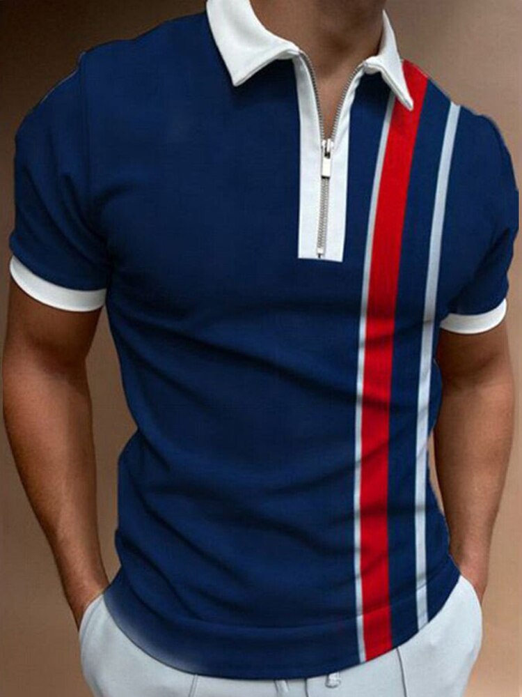 Casual Short Sleeve Turn-Down Collar Zipper Polo Top