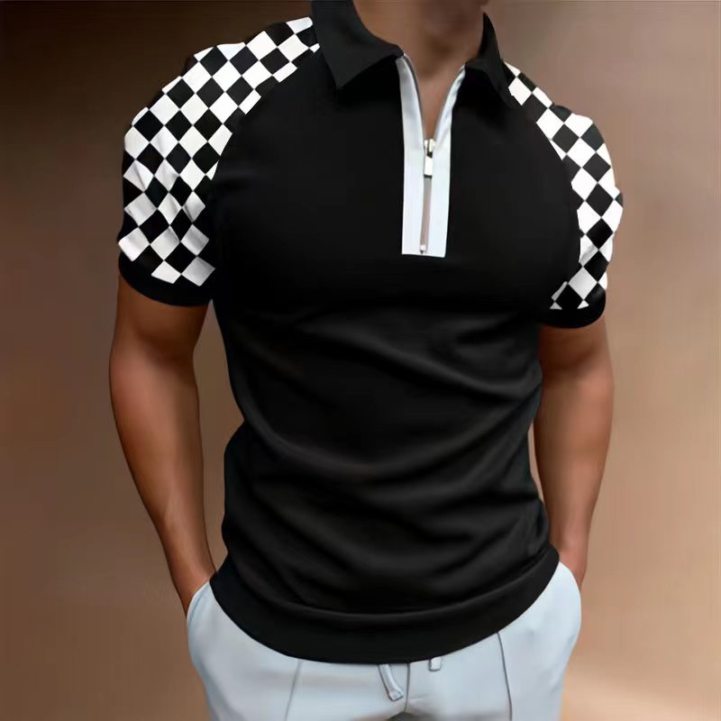 Casual Short Sleeve Turn-Down Collar Zipper Polo Top