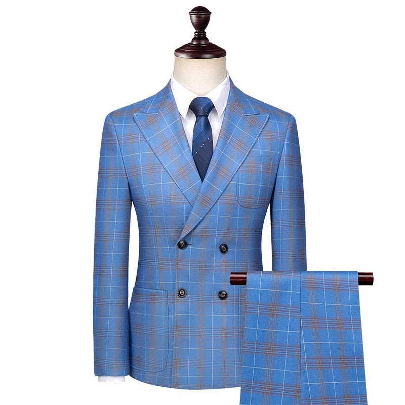 Business Blue Plaid Suit