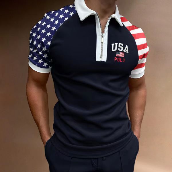Casual Short Sleeve Turn-Down Collar Zipper Polo Top