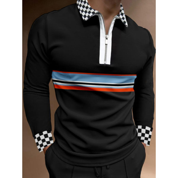 Black White Long Sleeve Polo Shirt