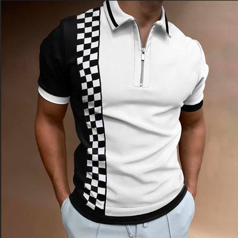 Casual Short Sleeve Turn-Down Collar Zipper Polo Top