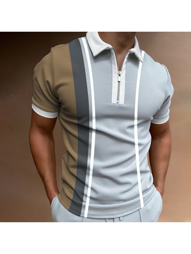 Casual Short Sleeve Turn-Down Collar Zipper Polo Top
