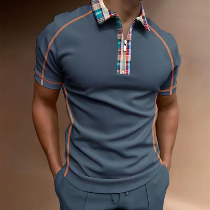Casual Short Sleeve Turn-Down Collar Zipper Polo Top
