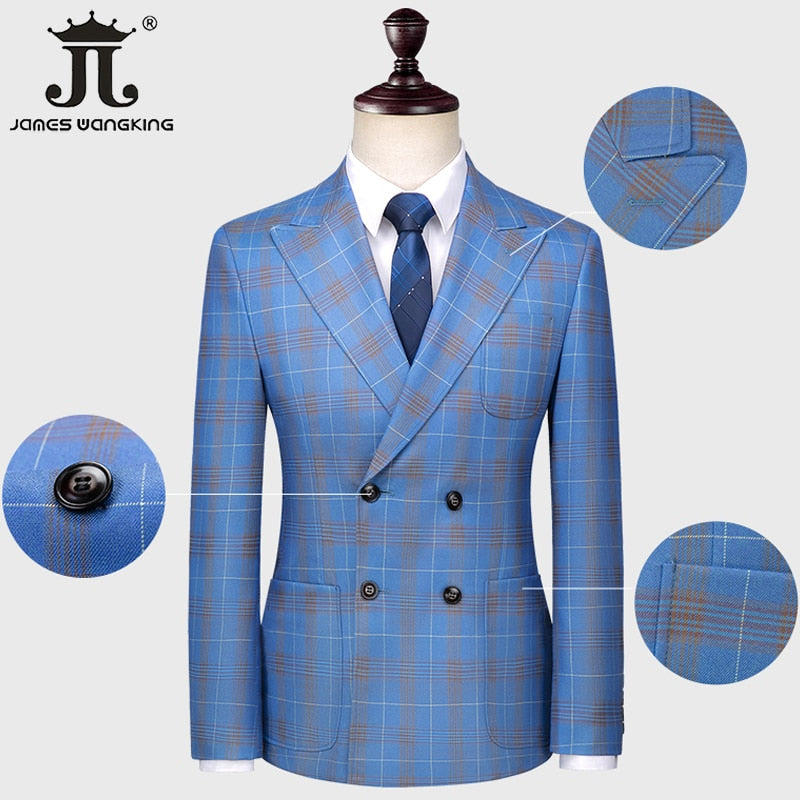 Business Blue Plaid Suit