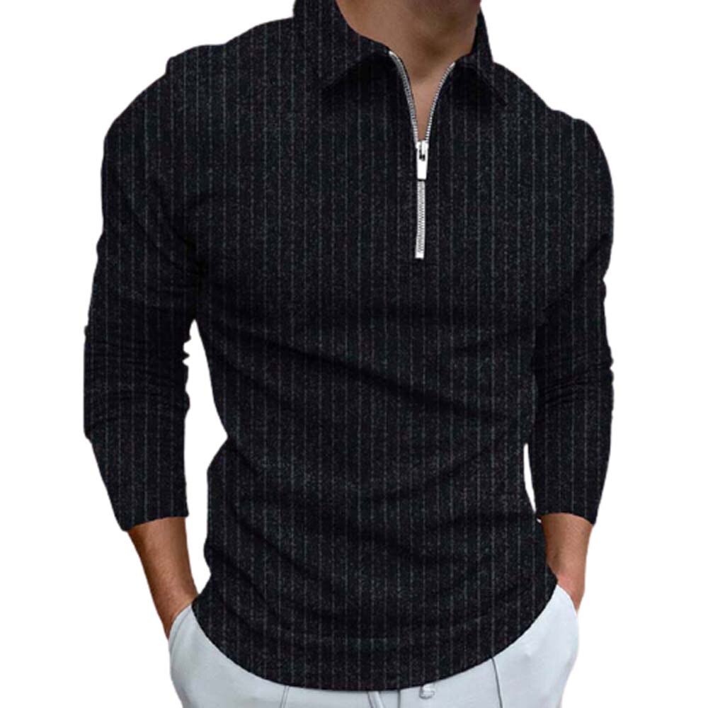 Autumn Men Casual Polo Shirt Long Sleeve Zipper Top