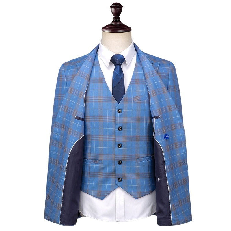 Business Blue Plaid Suit