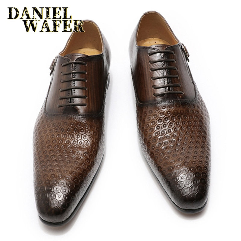 Man Shoes Luxury Lace Up Pointed Toe Oxford Shoes