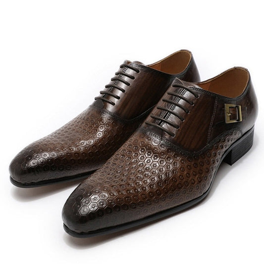 Man Shoes Luxury  Lace Up Pointed Toe Oxford Shoes