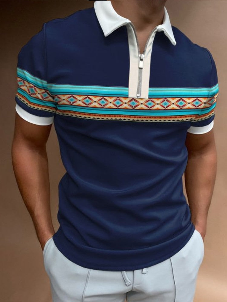 Casual Short Sleeve Turn-Down Collar Zipper Polo Top