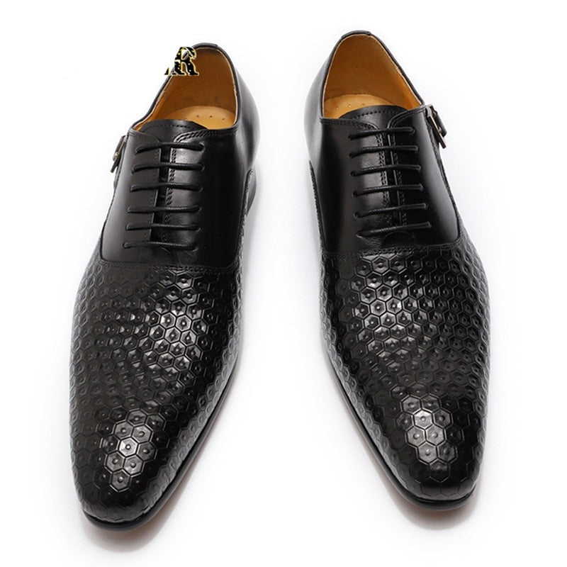 Man Shoes Luxury Lace Up Pointed Toe Oxford Shoes