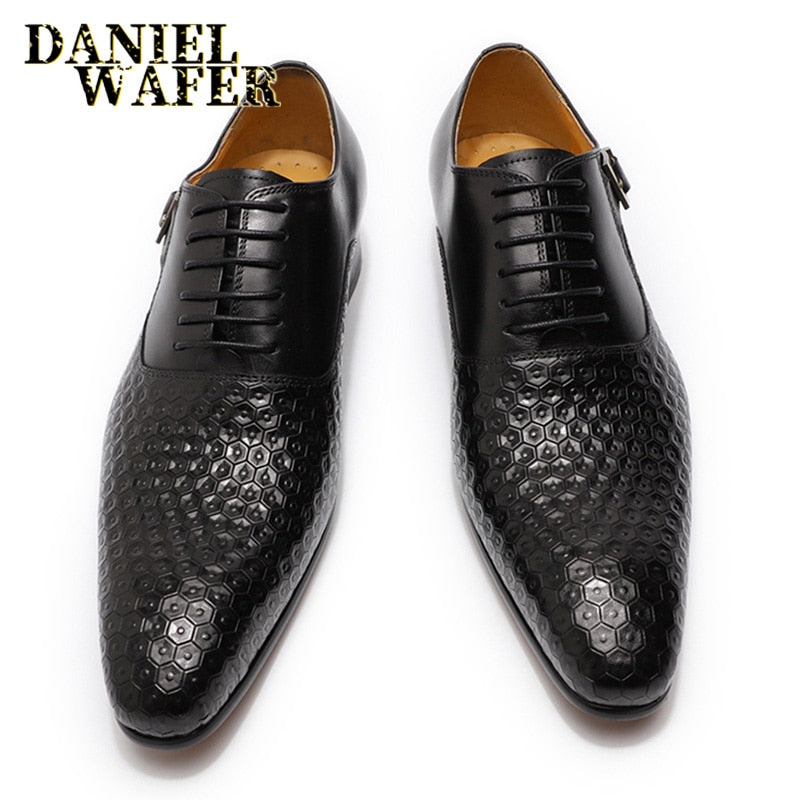 Man Shoes Luxury Lace Up Pointed Toe Oxford Shoes