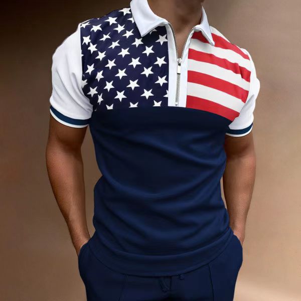 Casual Short Sleeve Turn-Down Collar Zipper Polo Top
