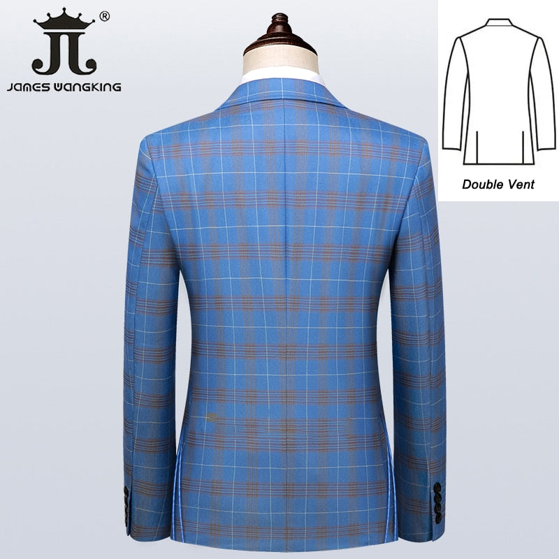 Business Blue Plaid Suit