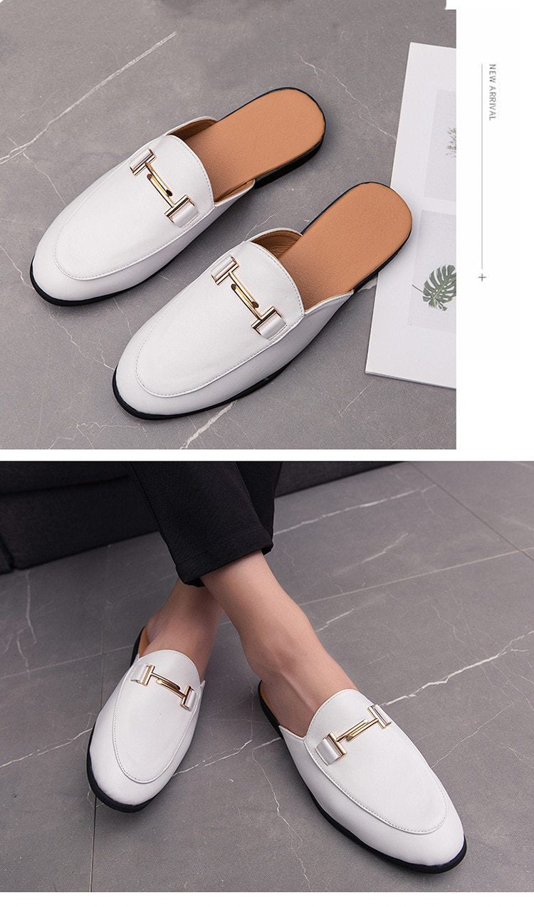 Nereus Black & White Half Shoes Soft Leather Shoes