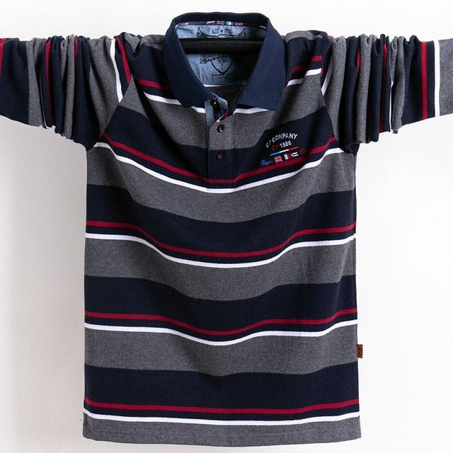 Men's Long Sleeved Striped Polo Shirt