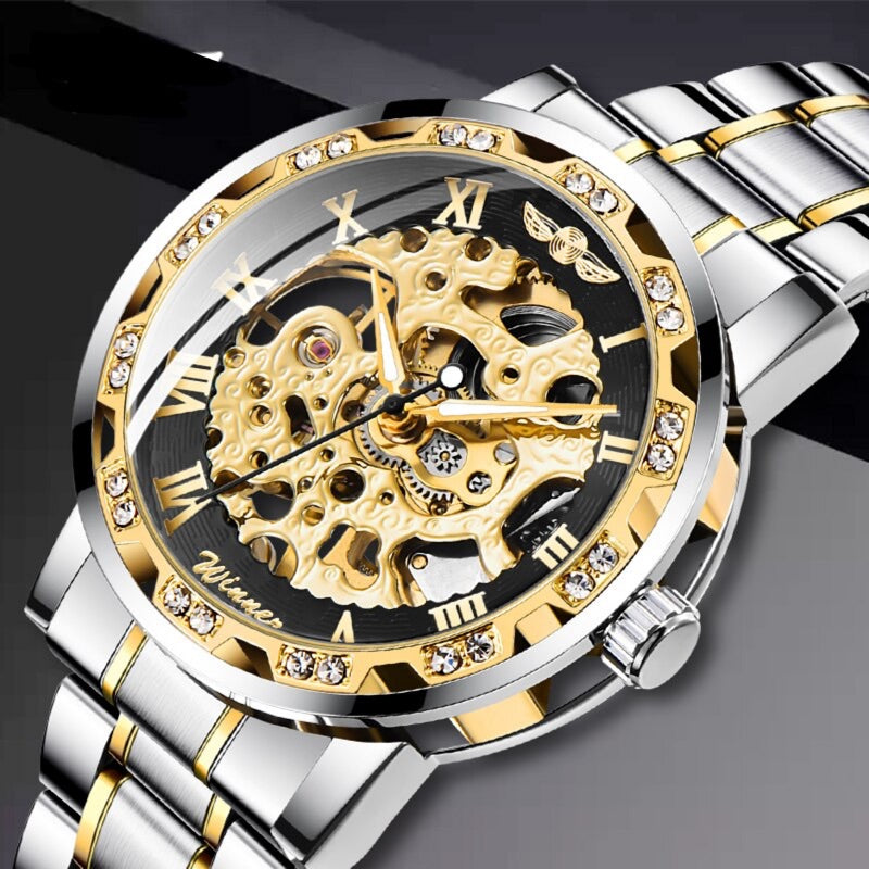 Men’s Elegant Transparent Hands Gear Movement Retro Mechanical Skeleton Wrist Watches