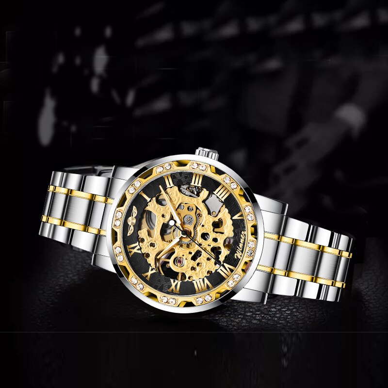 Men’s Elegant Transparent Hands Gear Movement Retro Mechanical Skeleton Wrist Watches