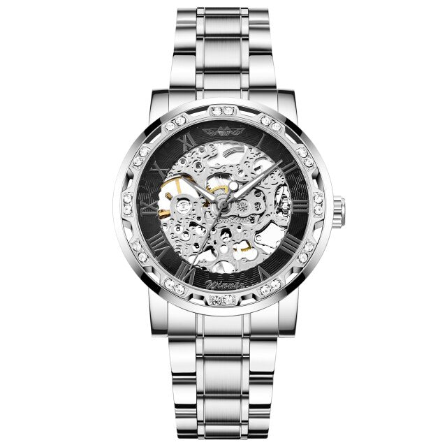 Men’s Elegant Transparent Hands Gear Movement Retro Mechanical Skeleton Wrist Watches